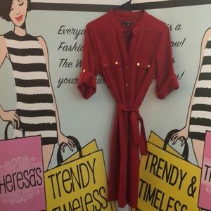 Red with gold button shirt dress